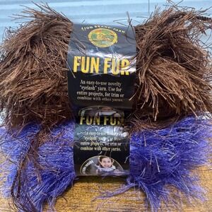 Lion Brand Fun Fur Yarn 2 Skeins Chocolate Violet Eyelash Knitting Crochet Craft